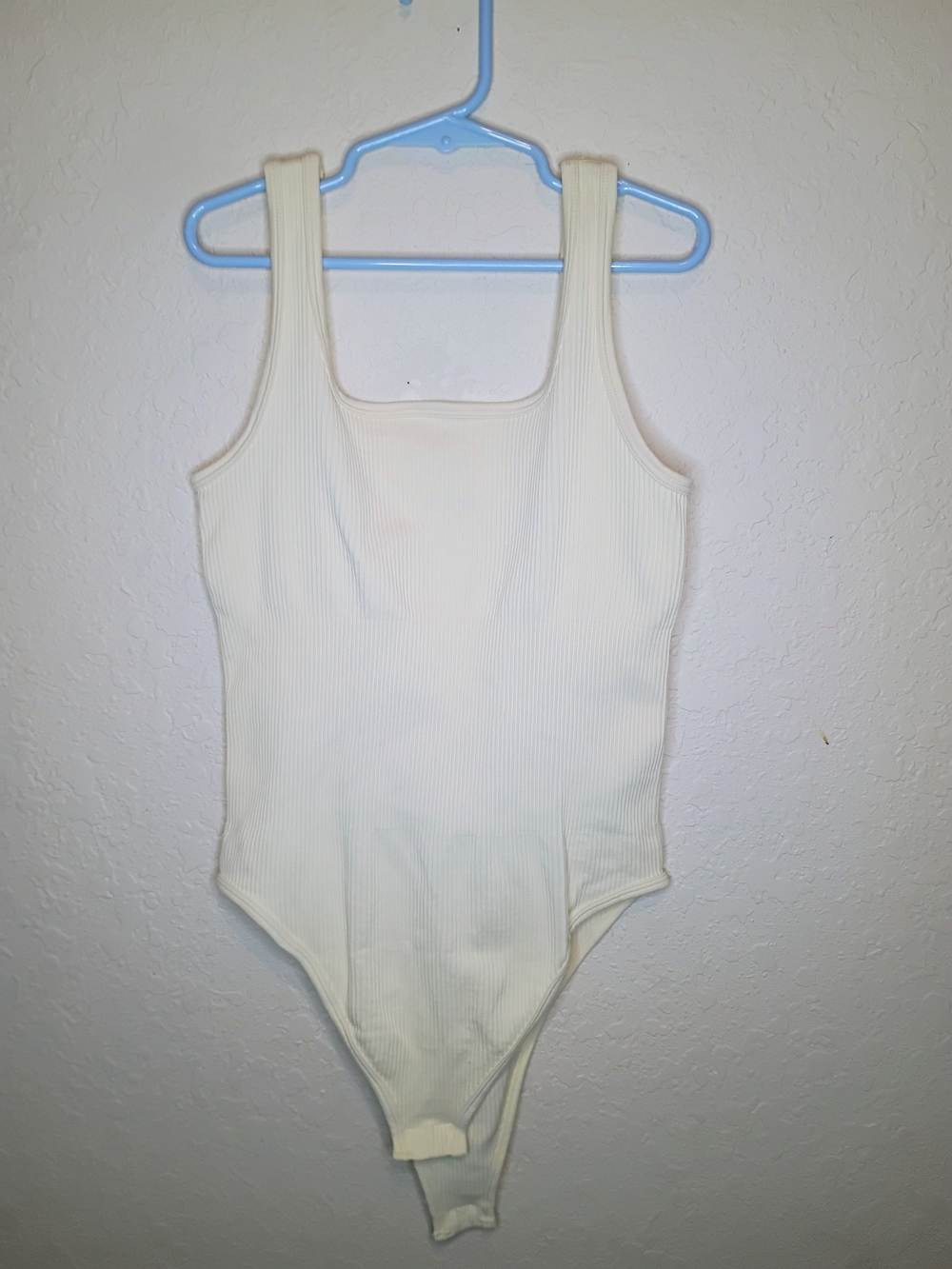 Ribbed Cream Women's Square Neck Bodysuit